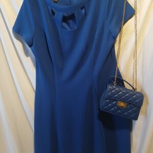 Alyx Cobalt Blue Midi Dress with Cutout Neckline